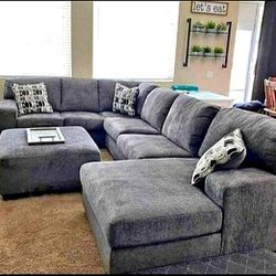 Brand New🔖 3-Piece Smoke Sectional Couch Witth Chaise By Ashley 🔖Same Day Delivery 