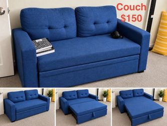 Blue Fabric Sleeper Sofa Loveseat