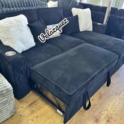 ✅️✅️ Black   Convertible Sectional W/ Cup Holder & W/ USB Port✅️✅️
