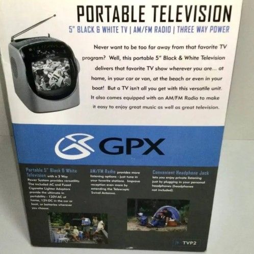 GPX Portable Television 5" B&W/Am Fm Radio/Three-Way Power