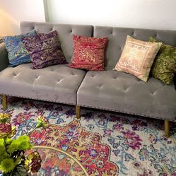 Contemporary stylish Mid-Century elegant Grey Velvet Sofa Bed