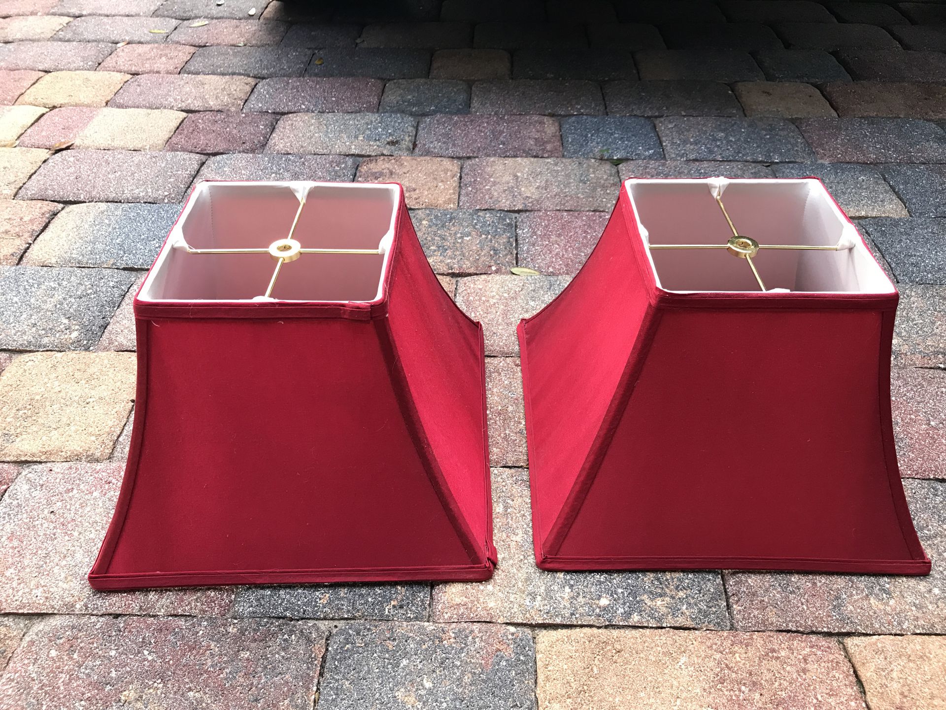 Two red square lamp shades