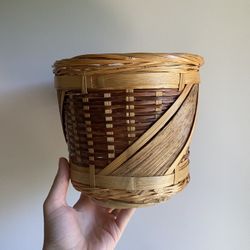 Vintage Wicker Plant Basket Rattan Planter Boho Farmhouse Cottage