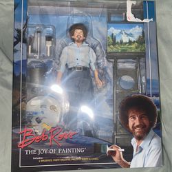 Bob Ross – 8” Clothed Action Figure – Bob Ross - NECA  In Box Happy Trees