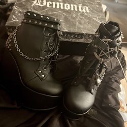 Demonia The Craft Studded Wedge Boot 