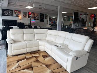 White Leather Reclining Sectional Sofa