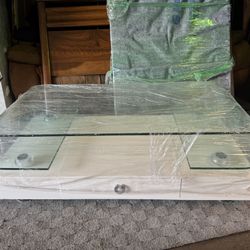 High-end curved, glass, white coffee table