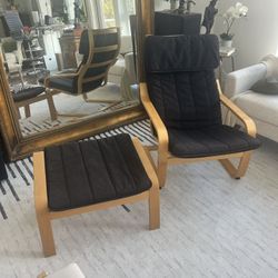 IKEA Poang Chair + Foot Rest / Black Cushions Deep Cleaned