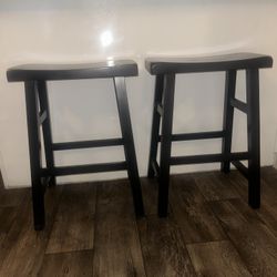 Set Of Black Wooden Bar Stools 