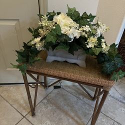 Amazing Floral Arrangement And Rattan Plant Stand 