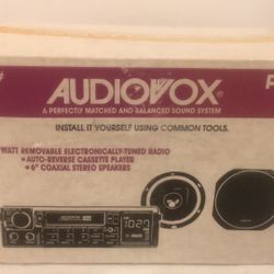 Vintage (1992) Audiovox PC-87 50 Watt Removable Electronically-Tuned Radio Auto-Reverse Cassette Player w/ 6” Coaxial Stereo Speakers and clock in ori