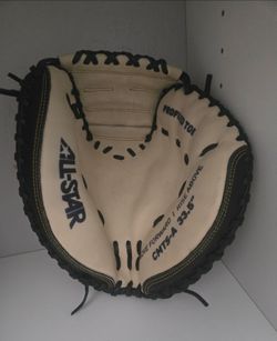 The All-Star Top Star 33.5" Catcher's Mitt is a black-and-tan adult