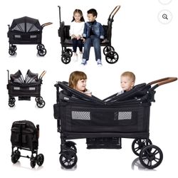 Wagon Stroller for 2 Kids & Cargo-Travel Stroller Push- Pull Double Wagon Lightweight Folding Stroller for Newborn&Toddler with 5-Point Harness, Adjus