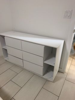 White Bedroom Furniture Set – LED Vanity + 6-Drawer Dresser