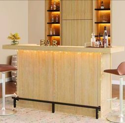 J0514AB 70.9" Bar Table, Modern Liquor Cabinet with 4-Tier Storage Shelves