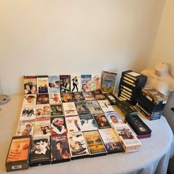Vintage VHS Movie Lot – 56+ Tapes, Hard Cases, Video Head Cleaner & Cassette Tapes