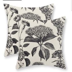 Black Flower Pillow COVERS- 18"X18"