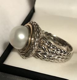 Vintage 925  Silver and  14k  Gold  with Large Pearl setting Thumbnail