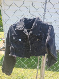 Cropped black jean jacket