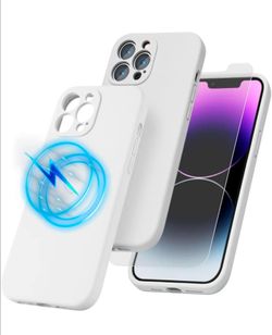 Silicone Magnetic Case for iPhone 14 Pro Magsafe Case Silicone Phone Case with Microfiber Lining for iPhone 14 Pro 6.1 inch 2022,White