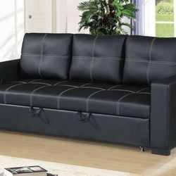 Brand New Black Faux Leather Convertible Sofa Bed
