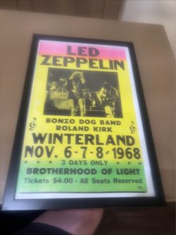 Led Zeppelin 1968 Winterland Concert Poster Framed