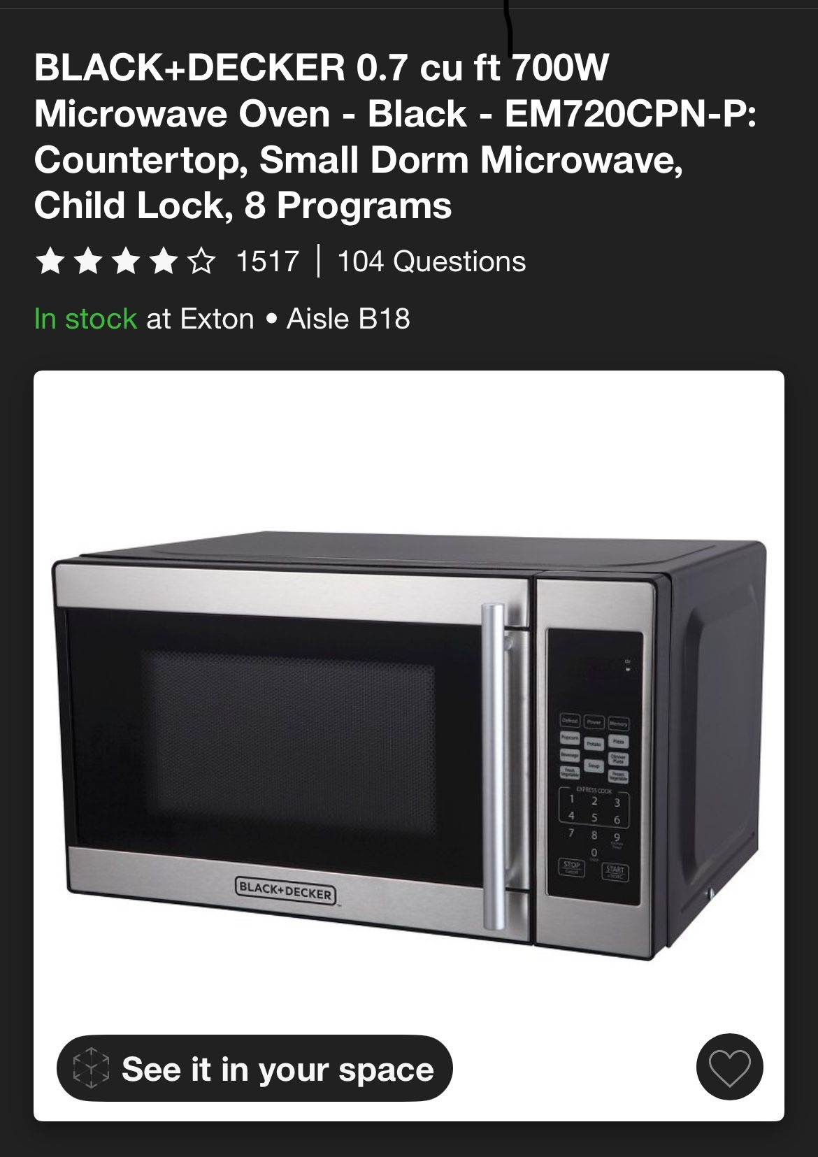 Black Decker Microwave