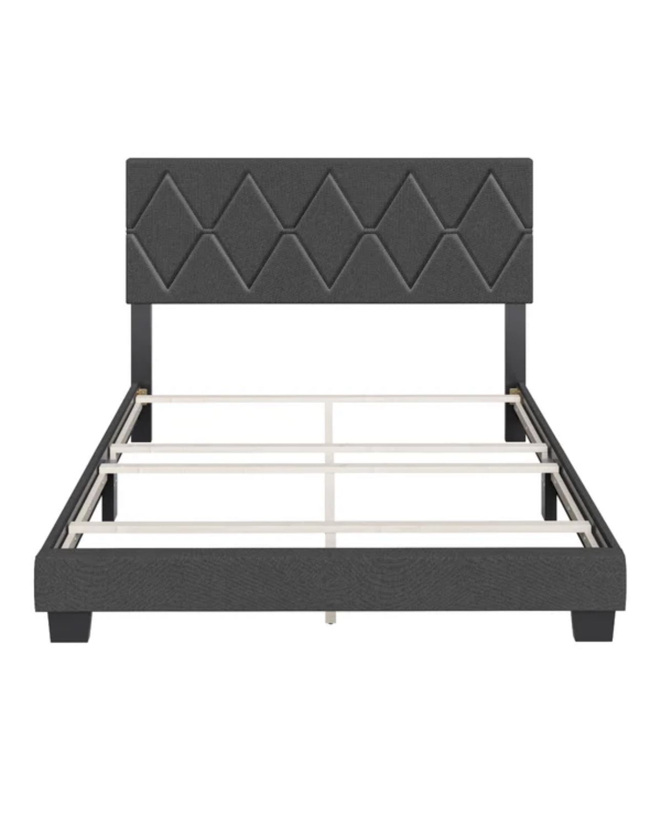 Upholstered Linen Platform Bed, Twin, Black