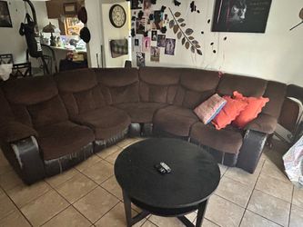 Large Reclining Sectional Sofa + Coffee Table - Good Condition