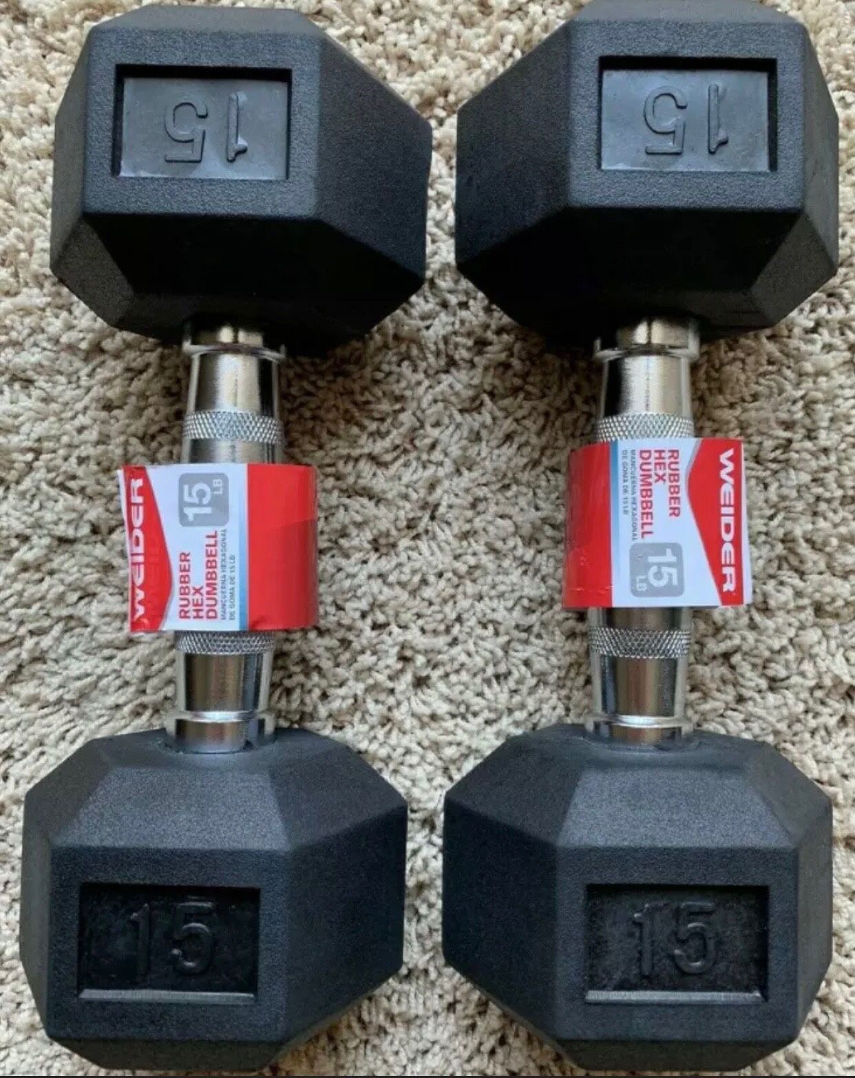 Dumbbells Pairs 15LB BRAND NEW Rubber Hex (30lbs total)