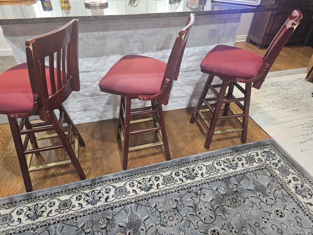 3 Solid Wooden Swivel Bar Stools