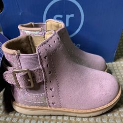 Brand New Stride Rite Heritage Collection infant girl size 4W genuine leather shimmery mauve pink Agnes Boot shoe 