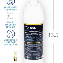 EcoPure  5-Year In-Line Refrigerator Water Filter – Universal Fit for Most Fridges, Ice Makers