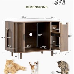 😀 IRONCK Cat Litter Box Enclosure with Sliding Tambour Door, Wooden Litter Box Enclosure Furniture with 2 Layer Drawer, Hidden Cat House, Side End Ta