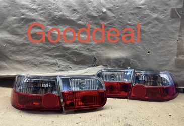 #OT76 Fit 96-00 Honda Civic 2-Door Coupe Red d Crystal Replacement Brake TailLight 4Pcs Assembly Set Lamp Light