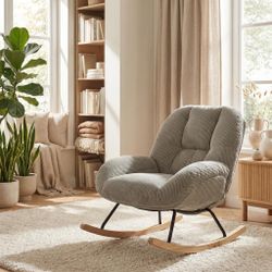 Homy Casa Corduroy Rocking Chair with Iron Frame,Upholstered Glider Rocker, Grey