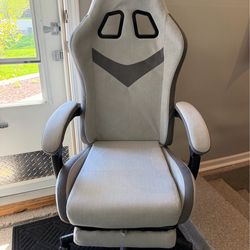 Brand New Grey Tall Back Height Adjustable Reclining Gaming Chair w/Slide Out Footrest