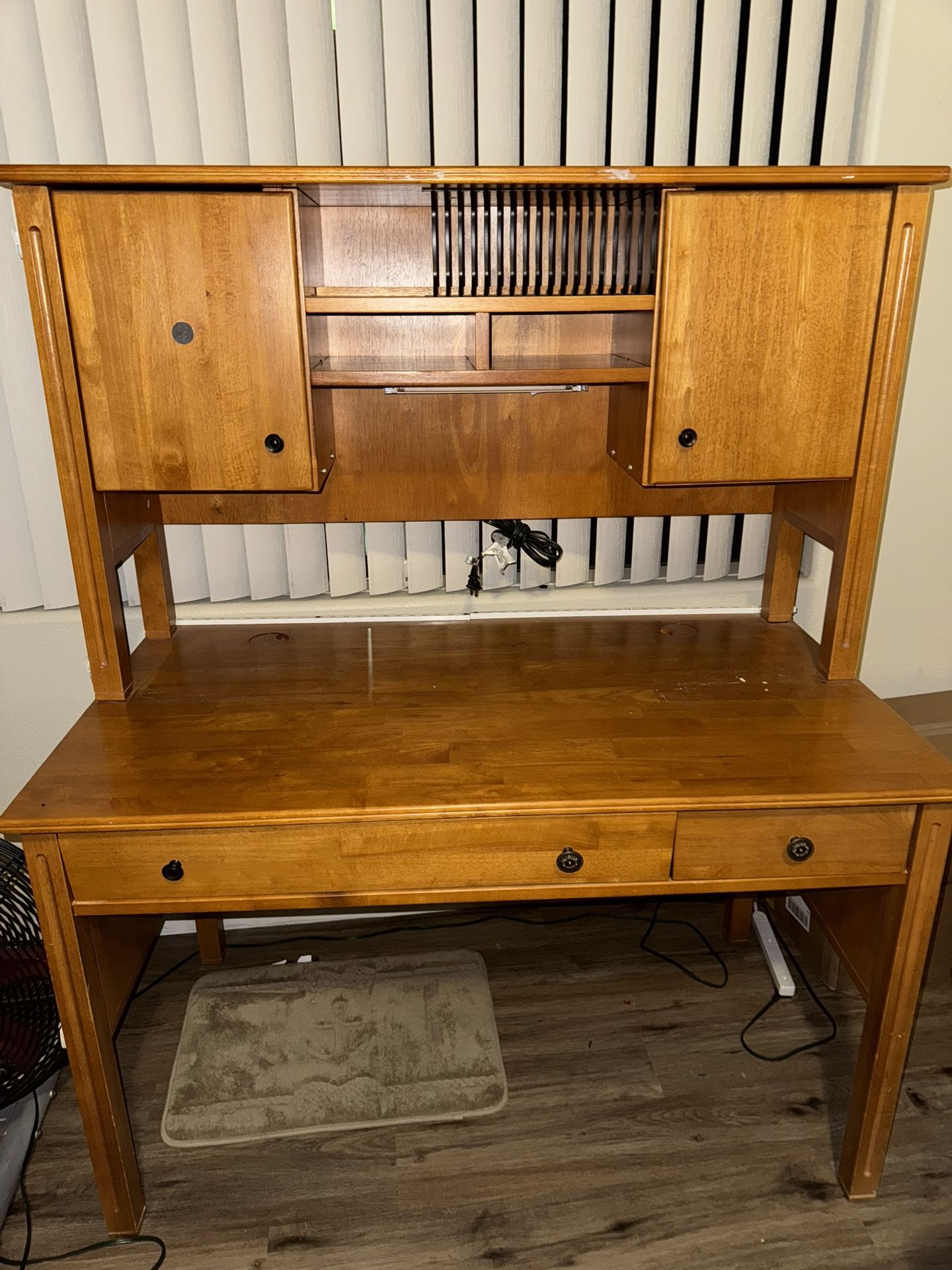 Solid Wood Desk with Hutch + Matching Rolling File Cabinet