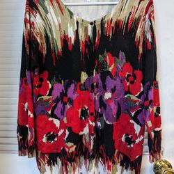 Joseph A Bright Floral Cardigan Sweater Size L 
