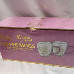 X Barbie Glass Coffee Mugs, Barbie Dreamhouse Collection, Clear Double Wall