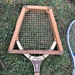 Vintage Tennis Rackets And Vintage Sports Soda Bottle