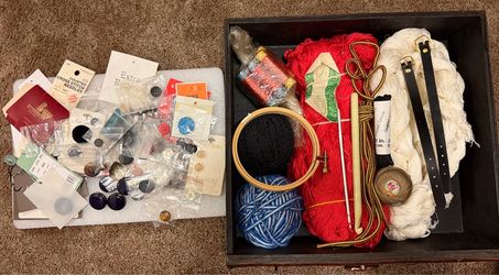 Crafting Supplies Lot - Yarn, Buttons, & Sewing Notions -