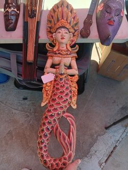 Hand-Carved Balinese Mermaid Wall Panel