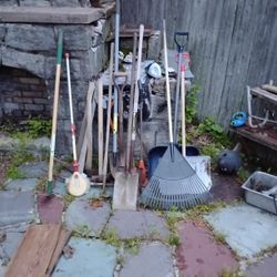 Various Garden Tools From Pickaxes To Shovels To Ranks Snow Shovels Electric Weed Wackers All For 50 Bucks