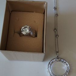New 925 Sterling Silver18" Necklace & Ring Size 6, In Good Condition, $80.