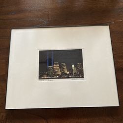 nyc world trade “tribute in lights” framed art 11 x 14 thin edge frame with mat