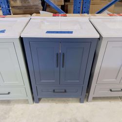24 in Single Sink Bath Vanity in Navy Blue with Vanity Top in White  $349 