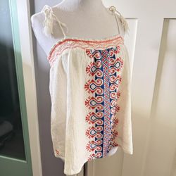 Vintage Y2K Billabong Embroidered Lined Cream Blouse Sz Medium