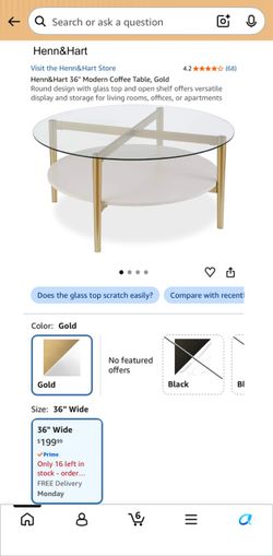 36” Round Glass Coffee Table – Gold & White – Retail $199.99
