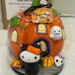 Hello Kitty Halloween Candy Jar, Ceramic Pumpkin House – 6.5in Tall – NEW w/ Tag